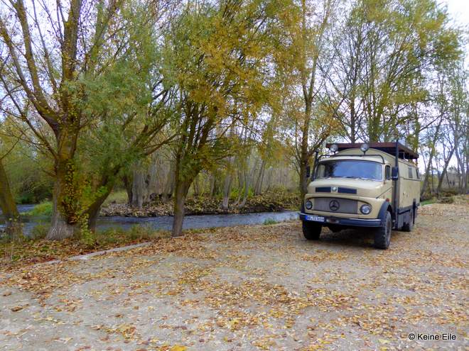 Mit dem Wohnmobil nach Portugal, Übernachtungsplatz in Pampliega